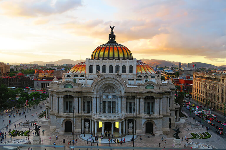 The Palacio de Bellas Artes is located in Mexico City’s center.